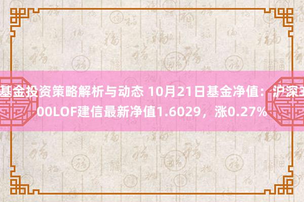 基金投资策略解析与动态 10月21日基金净值：沪深300LOF建信最新净值1.6029，涨0.27%