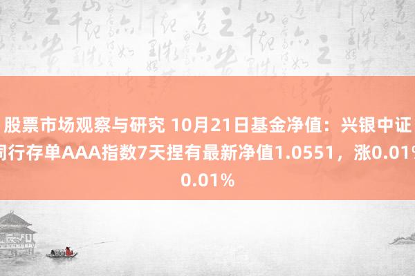 股票市场观察与研究 10月21日基金净值：兴银中证同行存单AAA指数7天捏有最新净值1.0551，涨0.01%