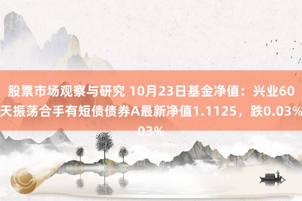 股票市场观察与研究 10月23日基金净值：兴业60天振荡合手有短债债券A最新净值1.1125，跌0.03%