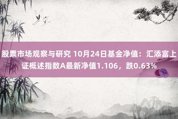 股票市场观察与研究 10月24日基金净值：汇添富上证概述指数A最新净值1.106，跌0.63%