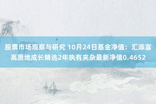 股票市场观察与研究 10月24日基金净值：汇添富高质地成长精选2年执有夹杂最新净值0.4652