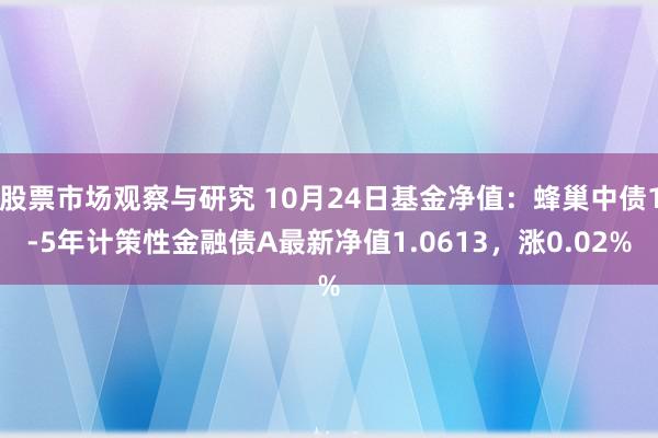 股票市场观察与研究 10月24日基金净值：蜂巢中债1-5年计策性金融债A最新净值1.0613，涨0.02%