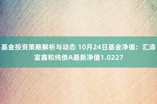 基金投资策略解析与动态 10月24日基金净值：汇添富鑫和纯债A最新净值1.0227