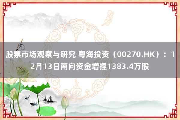 股票市场观察与研究 粤海投资（00270.HK）：12月13日南向资金增捏1383.4万股