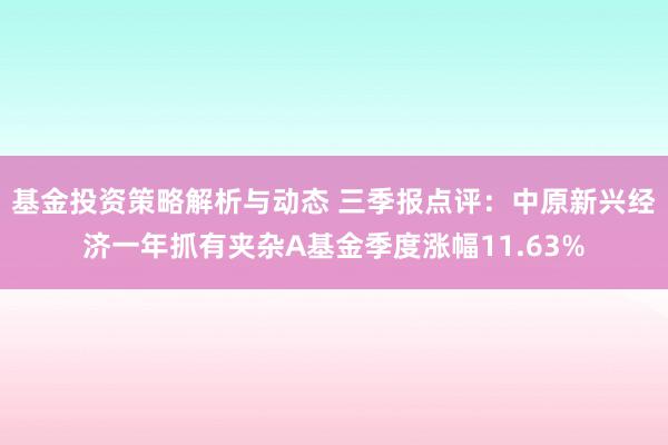 基金投资策略解析与动态 三季报点评：中原新兴经济一年抓有夹杂A基金季度涨幅11.63%