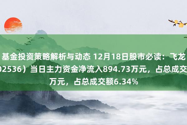 基金投资策略解析与动态 12月18日股市必读：飞龙股份（002536）当日主力资金净流入894.73万元，占总成交额6.34%