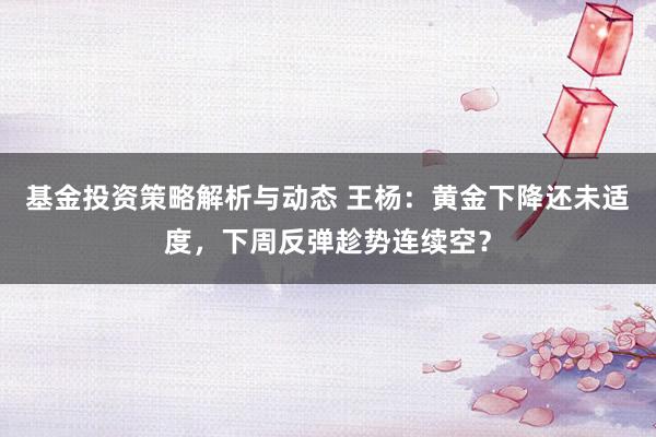 基金投资策略解析与动态 王杨：黄金下降还未适度，下周反弹趁势连续空？