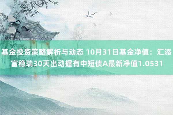 基金投资策略解析与动态 10月31日基金净值：汇添富稳瑞30天出动握有中短债A最新净值1.0531