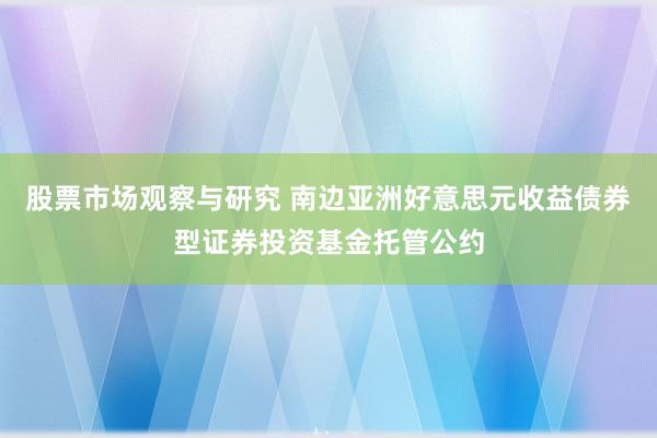 股票市场观察与研究 南边亚洲好意思元收益债券型证券投资基金托管公约