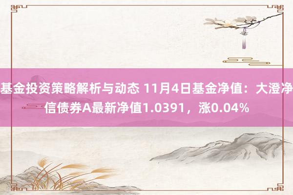 基金投资策略解析与动态 11月4日基金净值：大澄净信债券A最新净值1.0391，涨0.04%