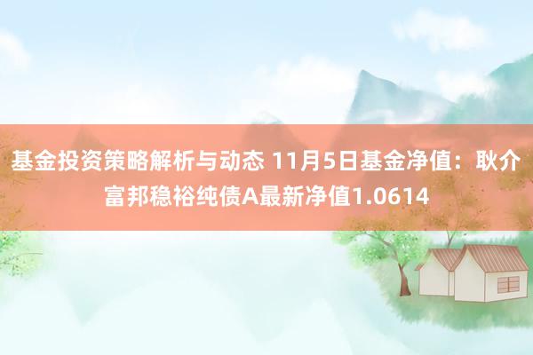 基金投资策略解析与动态 11月5日基金净值：耿介富邦稳裕纯债A最新净值1.0614