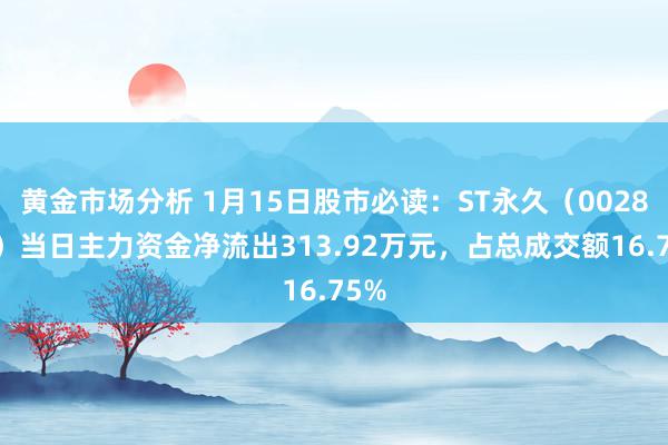 黄金市场分析 1月15日股市必读：ST永久（002808）当日主力资金净流出313.92万元，占总成交额16.75%