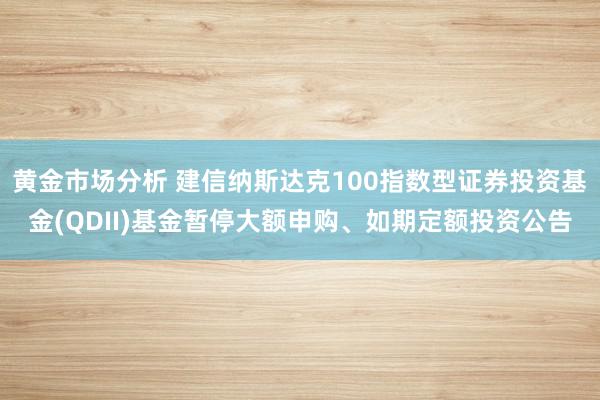 黄金市场分析 建信纳斯达克100指数型证券投资基金(QDII)基金暂停大额申购、如期定额投资公告