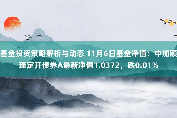 基金投资策略解析与动态 11月6日基金净值：中加颐瑾定开债券A最新净值1.0372，跌0.01%