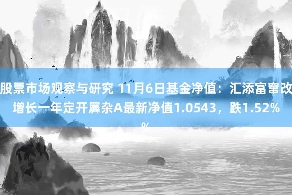 股票市场观察与研究 11月6日基金净值：汇添富窜改增长一年定开羼杂A最新净值1.0543，跌1.52%