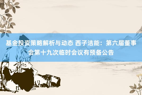 基金投资策略解析与动态 西子洁能：第六届董事会第十九次临时会议有预备公告