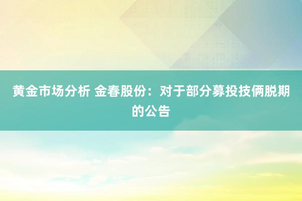 黄金市场分析 金春股份：对于部分募投技俩脱期的公告