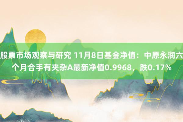 股票市场观察与研究 11月8日基金净值：中原永润六个月合手有夹杂A最新净值0.9968，跌0.17%