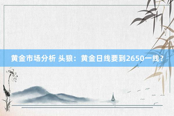 黄金市场分析 头狼：黄金日线要到2650一线？