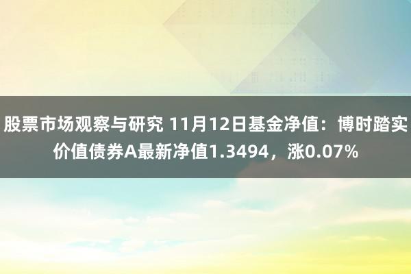 股票市场观察与研究 11月12日基金净值：博时踏实价值债券A最新净值1.3494，涨0.07%