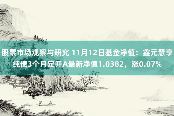 股票市场观察与研究 11月12日基金净值：鑫元慧享纯债3个月定开A最新净值1.0382，涨0.07%