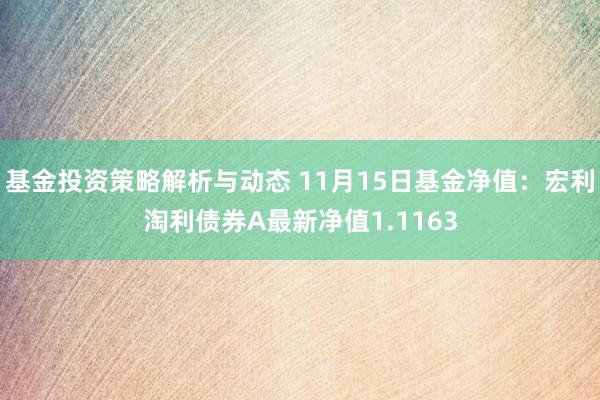 基金投资策略解析与动态 11月15日基金净值：宏利淘利债券A最新净值1.1163