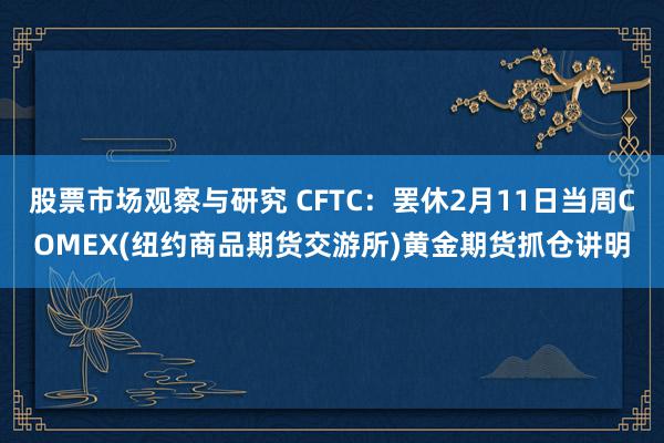 股票市场观察与研究 CFTC：罢休2月11日当周COMEX(纽约商品期货交游所)黄金期货抓仓讲明