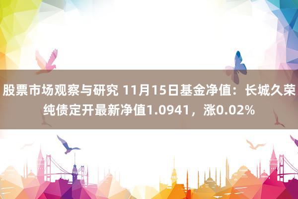 股票市场观察与研究 11月15日基金净值：长城久荣纯债定开最新净值1.0941，涨0.02%