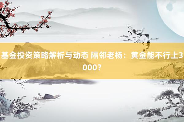 基金投资策略解析与动态 隔邻老杨：黄金能不行上3000？