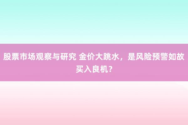 股票市场观察与研究 金价大跳水，是风险预警如故买入良机？