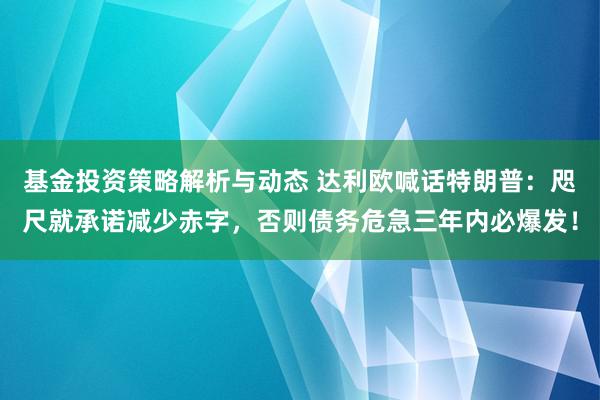 基金投资策略解析与动态 达利欧喊话特朗普：咫尺就承诺减少赤字，否则债务危急三年内必爆发！