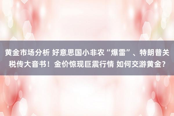 黄金市场分析 好意思国小非农“爆雷”、特朗普关税传大音书！金价惊现巨震行情 如何交游黄金？