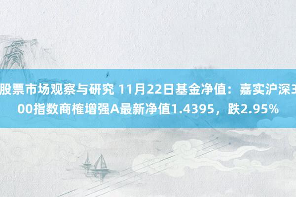 股票市场观察与研究 11月22日基金净值：嘉实沪深300指数商榷增强A最新净值1.4395，跌2.95%