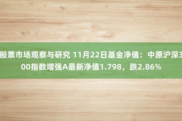 股票市场观察与研究 11月22日基金净值：中原沪深300指数增强A最新净值1.798，跌2.86%