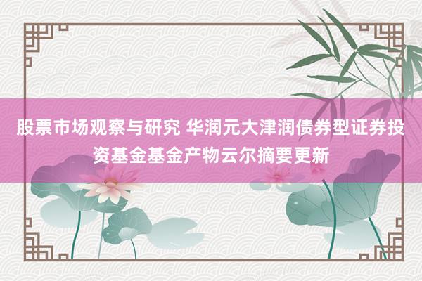 股票市场观察与研究 华润元大津润债券型证券投资基金基金产物云尔摘要更新