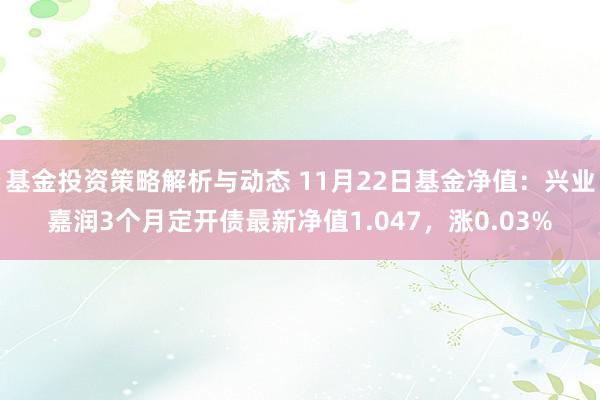 基金投资策略解析与动态 11月22日基金净值：兴业嘉润3个月定开债最新净值1.047，涨0.03%