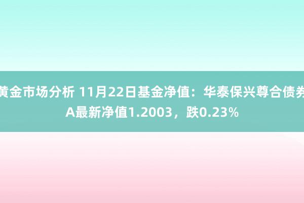 黄金市场分析 11月22日基金净值：华泰保兴尊合债券A最新净值1.2003，跌0.23%