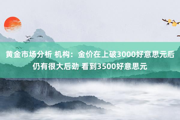 黄金市场分析 机构：金价在上破3000好意思元后仍有很大后劲 看到3500好意思元