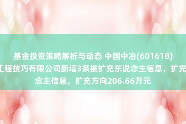 基金投资策略解析与动态 中国中冶(601618)控股的中冶沈勘工程技巧有限公司新增3条被扩充东说念主信息，扩充方向206.66万元