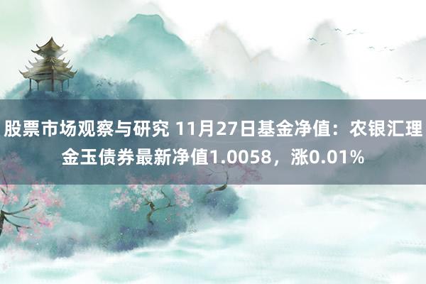 股票市场观察与研究 11月27日基金净值：农银汇理金玉债券最新净值1.0058，涨0.01%